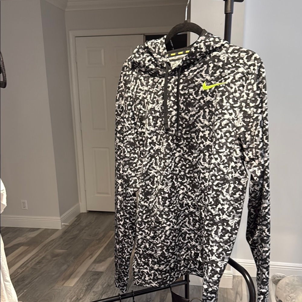 Nike Grey and Black Camoflauge Hoodie with Neon Accent